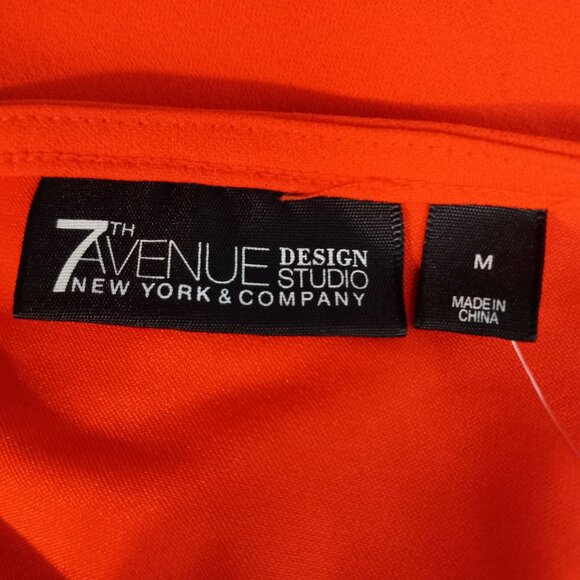 New York & Company 7th Avenue Size M Top One Shoulder Ruffle Orange NEW - Picture 4 of 8